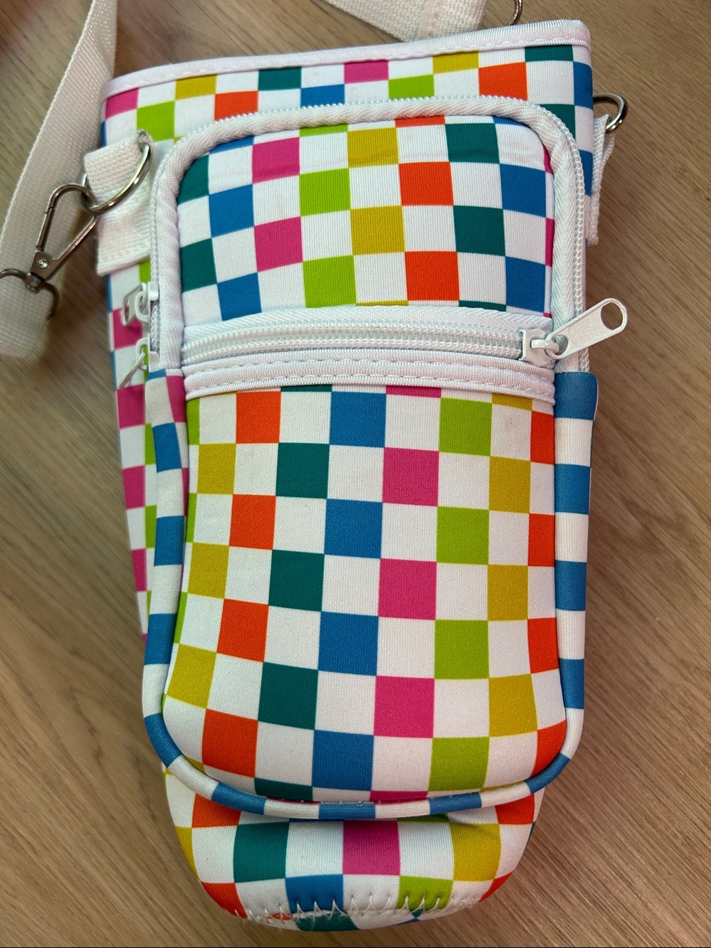 Water Bottle Cup Sleeve With Pouch Crossbody Water Bottle Holder- White Strap - Picture 7 of 16